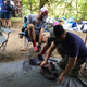 McCathie gets a new pair of shoes at an aid station